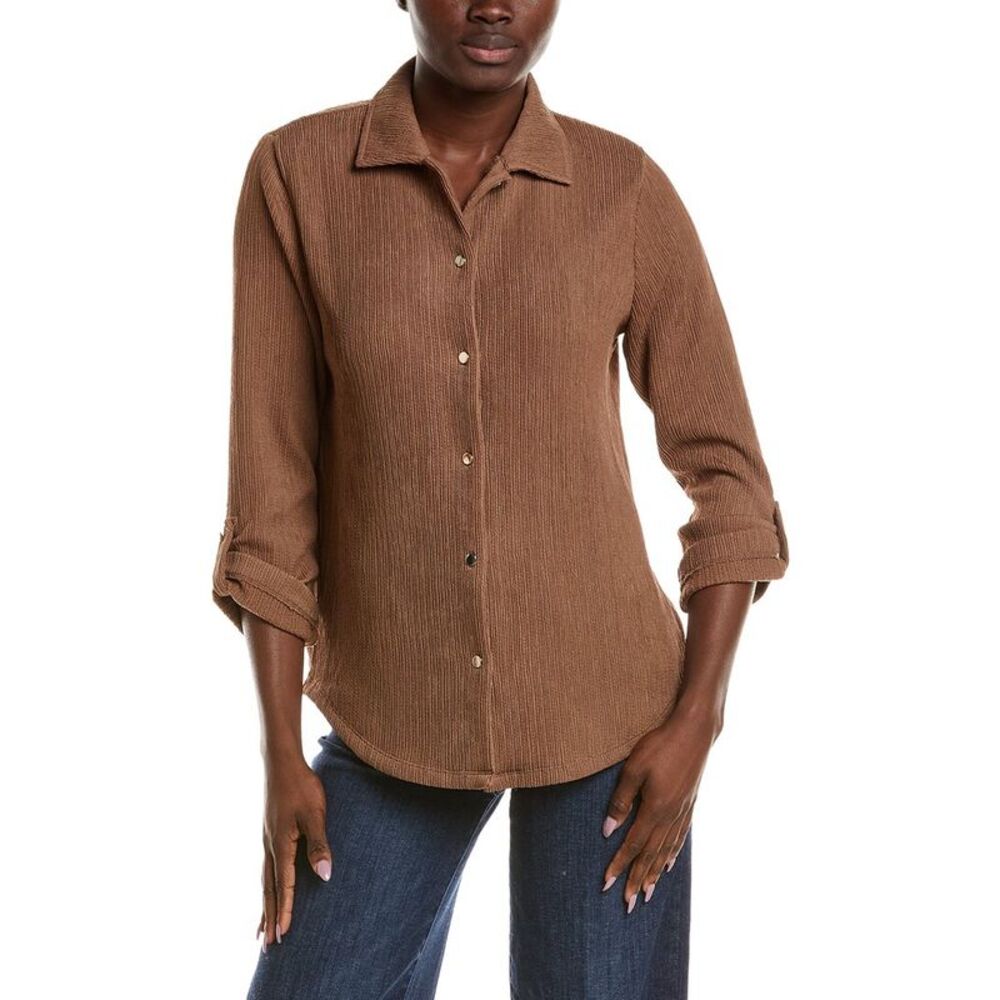 Anne Klein Womens  Crinkle Shirt, Brown